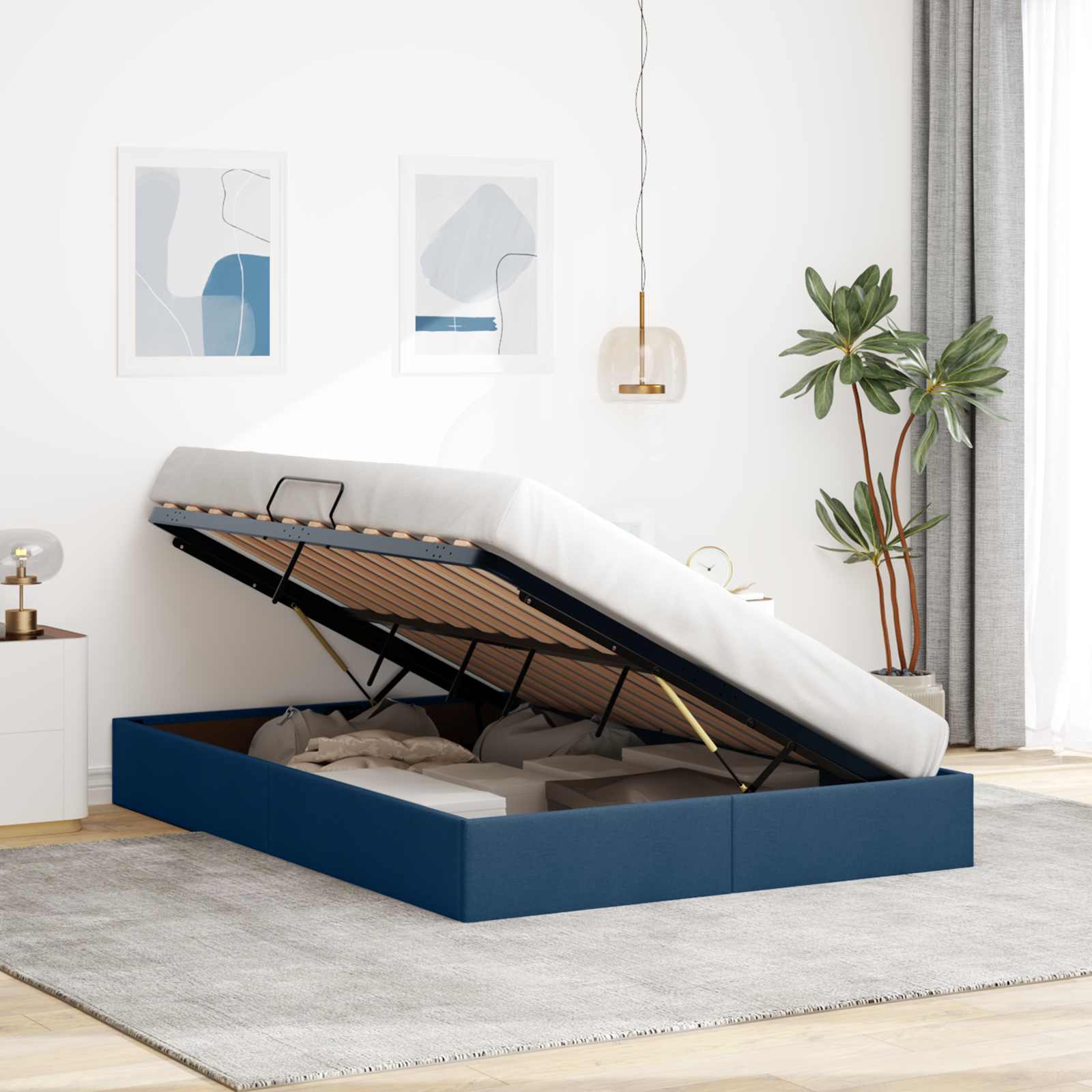 Ottoman Bedframe met opslag Blauw 140 x 190 cm Stof