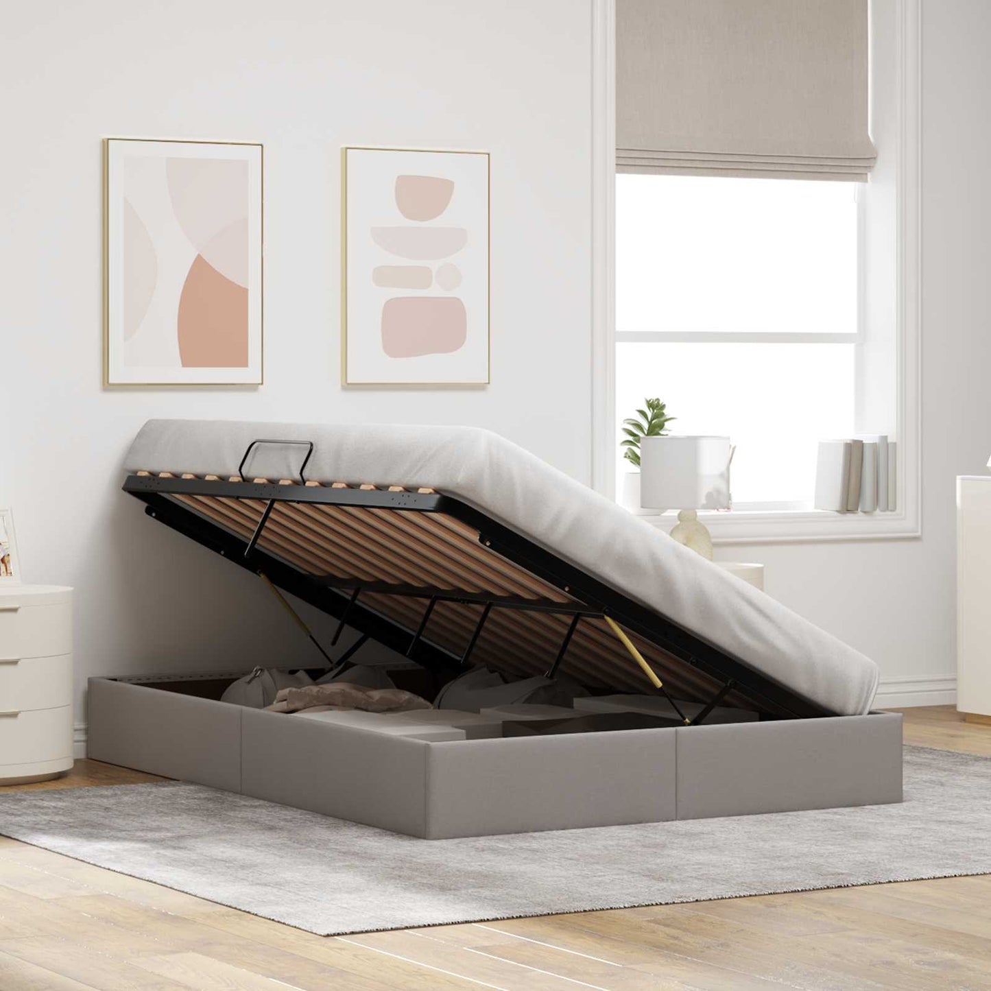 Ottoman Bedframe met opslag Taupe 140 x 200 cm Stof