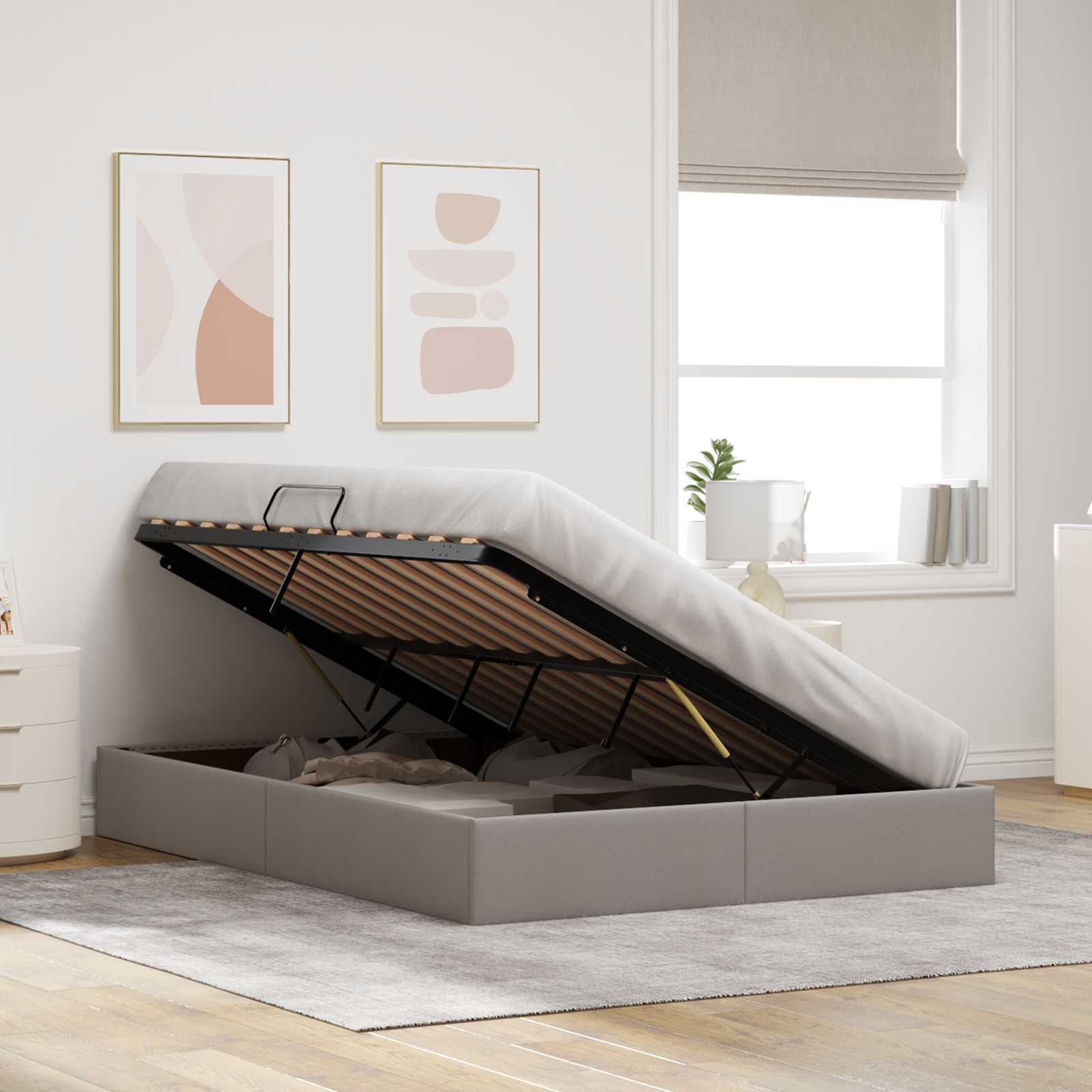 Ottoman Bedframe met opslag Taupe 140 x 200 cm Stof
