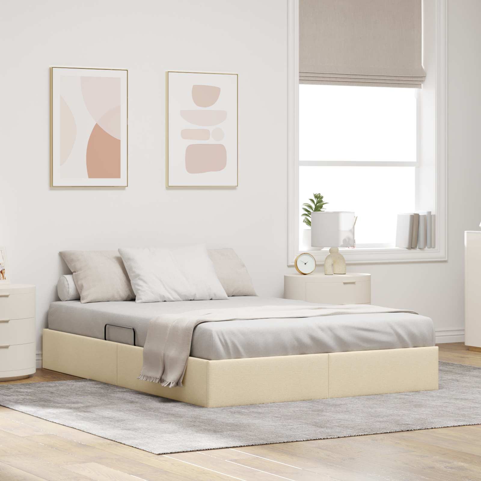 Ottoman Bedframe met opslag Crème 140 x 200 cm Stof