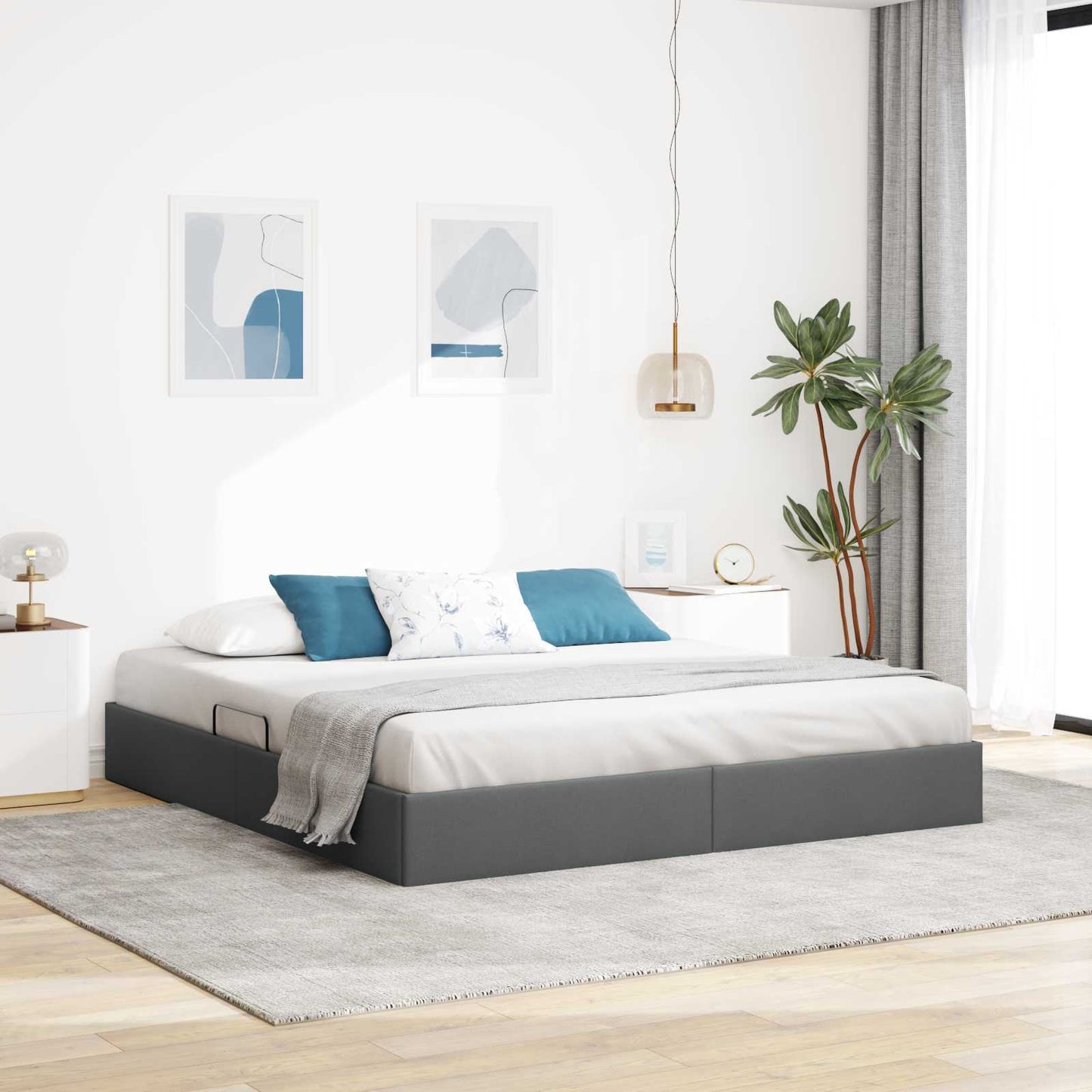 Ottoman Bedframe met opslag Donkergrijs 160 x 200 cm Stof