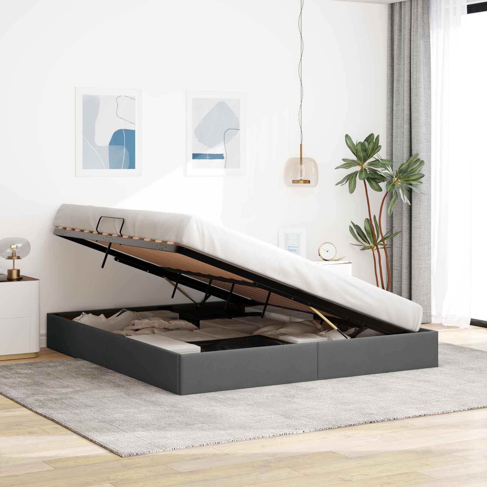 Ottoman Bedframe met opslag Donkergrijs 160 x 200 cm Stof
