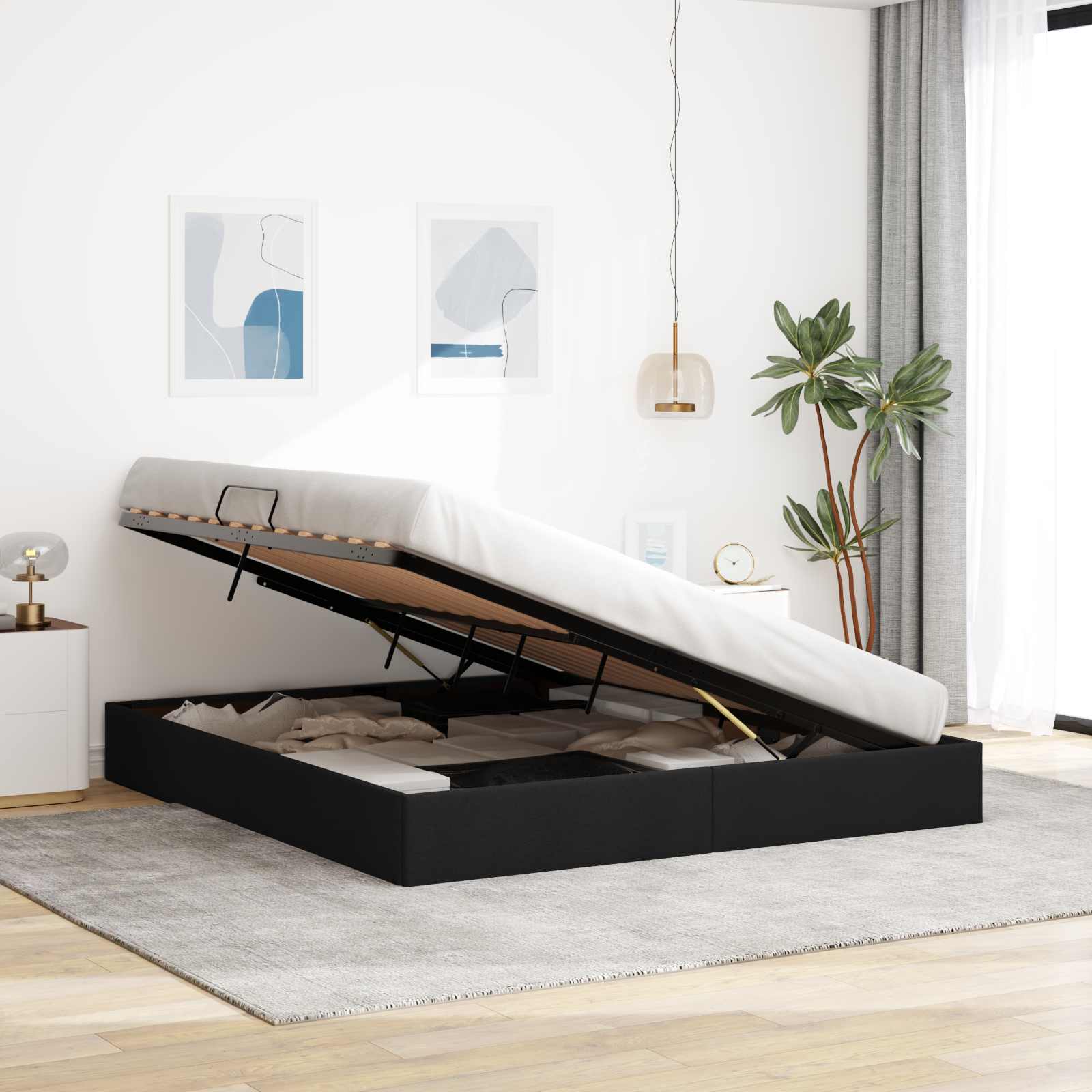 Ottoman Bedframe met opslag Zwart 160 x 200 cm Stof