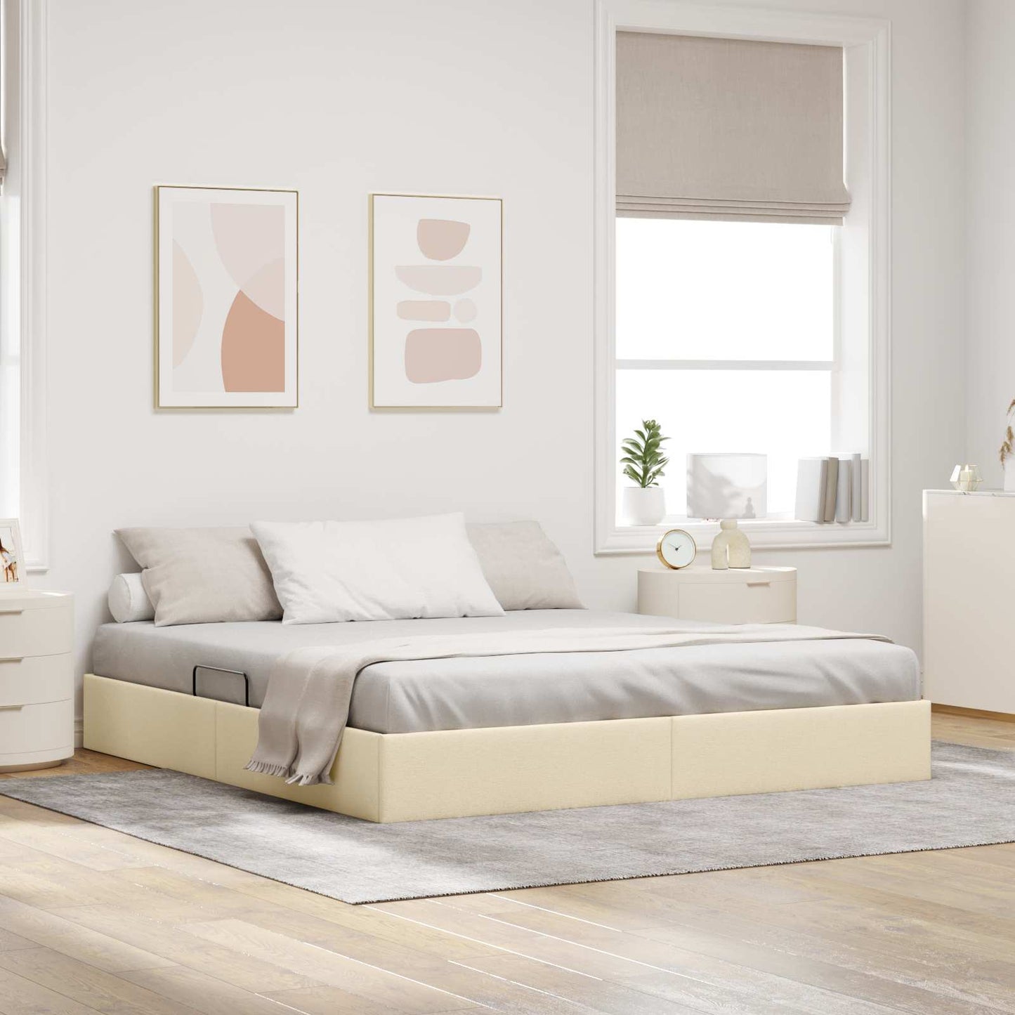 Ottoman Bedframe met opslag Crème 160 x 200 cm Stof