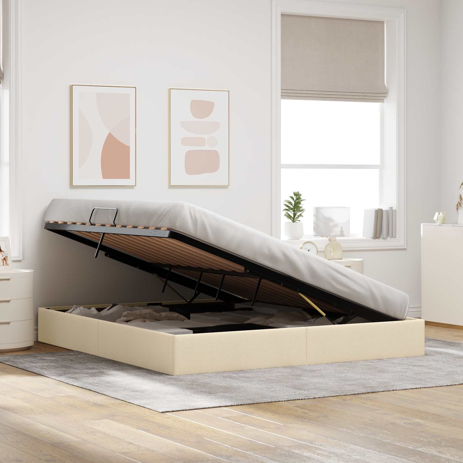 Ottoman Bedframe met opslag Crème 160 x 200 cm Stof