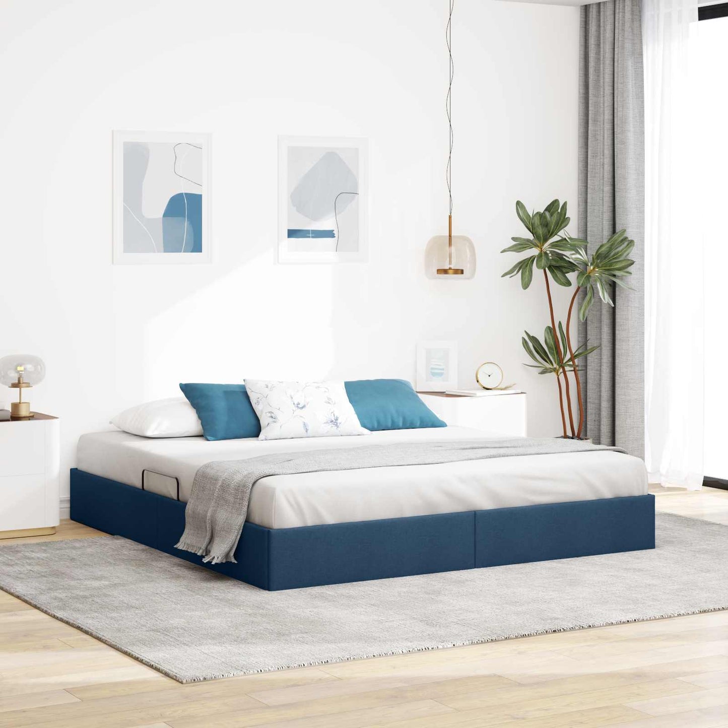 Ottoman Bedframe met opslag Blauw 160 x 200 cm Stof