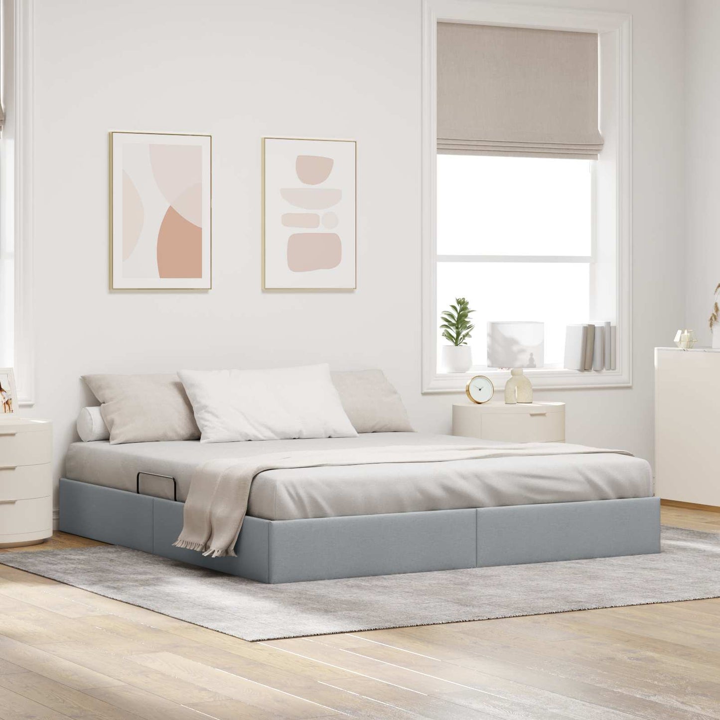 Ottoman Bedframe met opslag Lichtgrijs 180 x 200 cm Stof