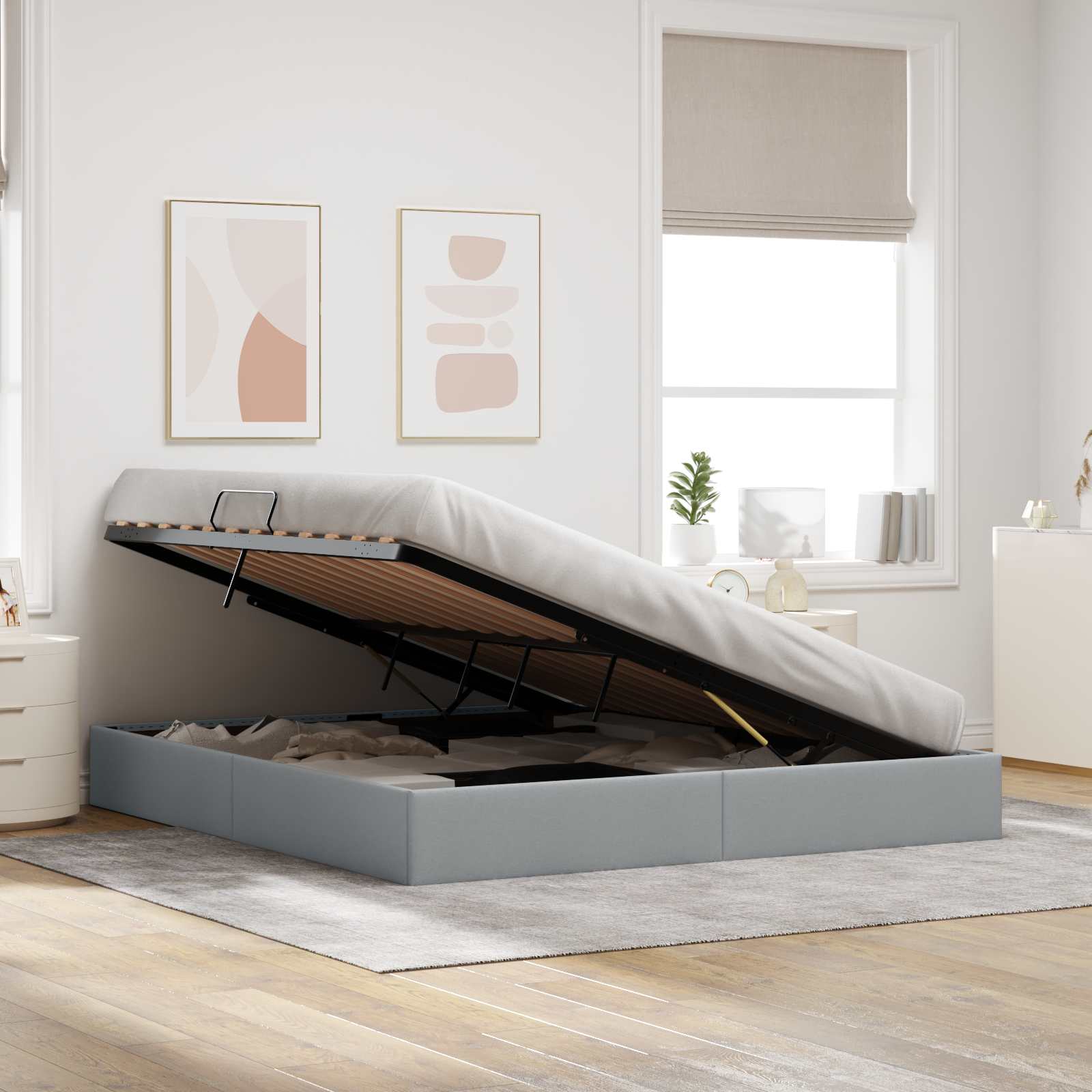Ottoman Bedframe met opslag Lichtgrijs 180 x 200 cm Stof