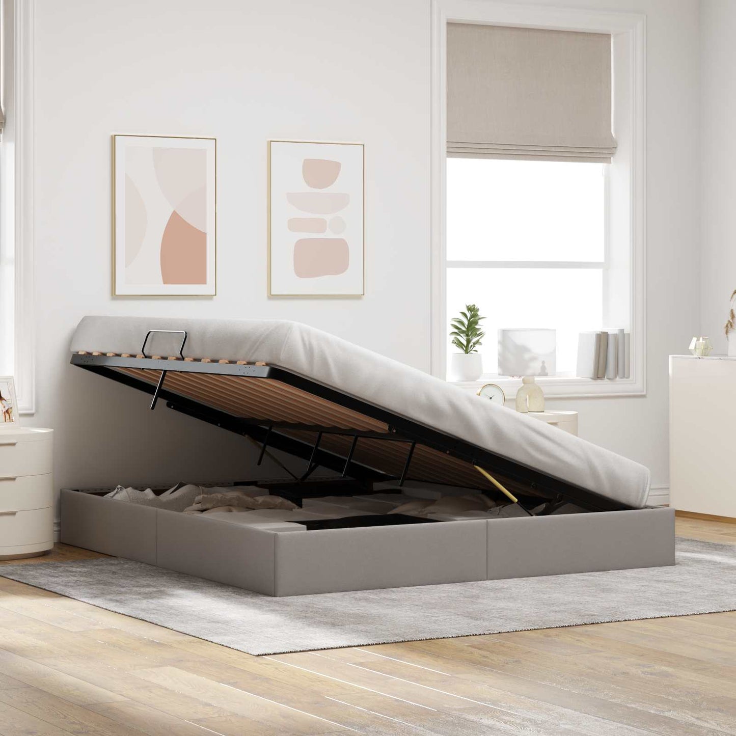 Ottoman Bedframe met opslag Taupe 180 x 200 cm Stof
