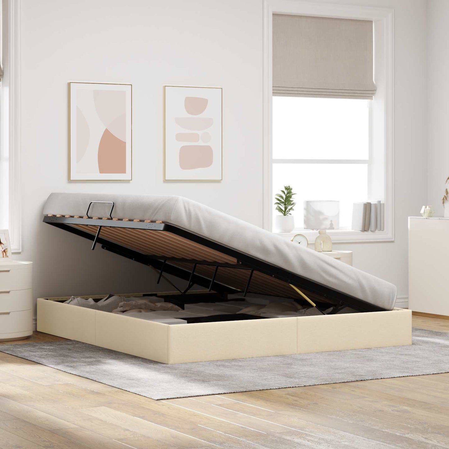 Ottoman Bedframe met opslag Crème 180 x 200 cm Stof