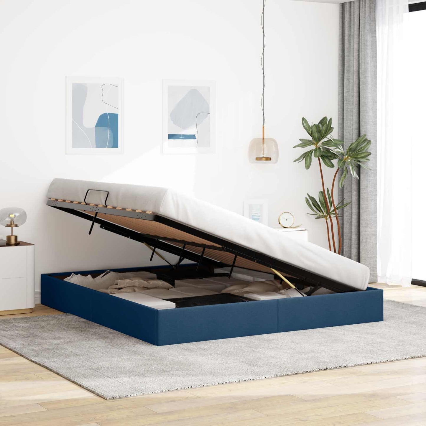 Ottoman Bedframe met opslag Blauw 180 x 200 cm Stof