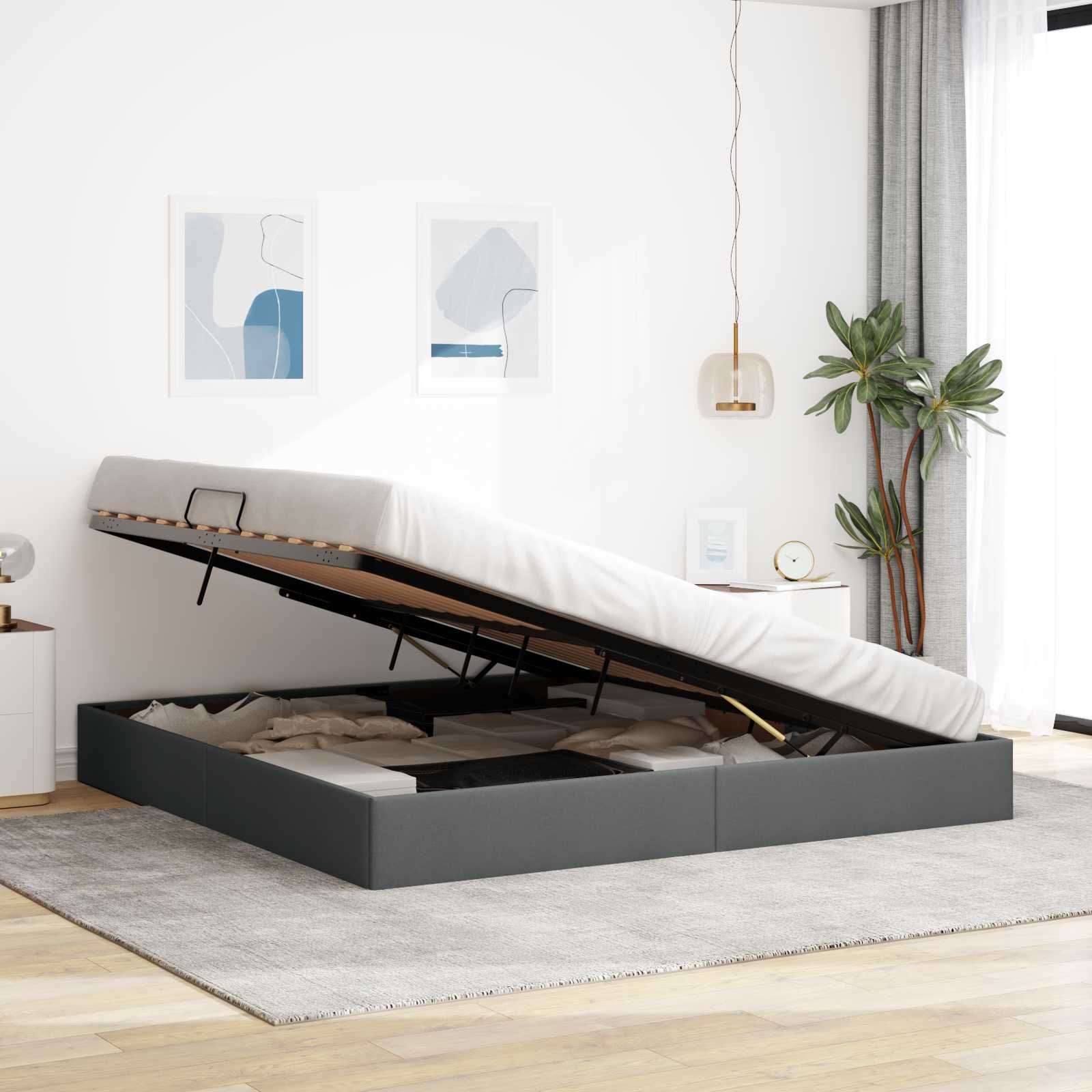 Ottoman Bedframe met opslag Donkergrijs 200 x 200 cm Stof