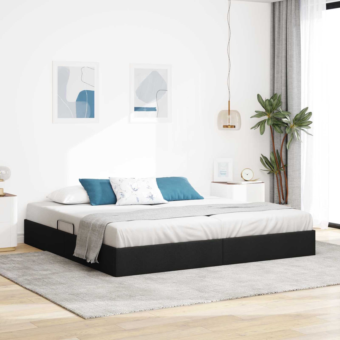 Ottoman Bedframe met opslag Zwart 200 x 200 cm Stof