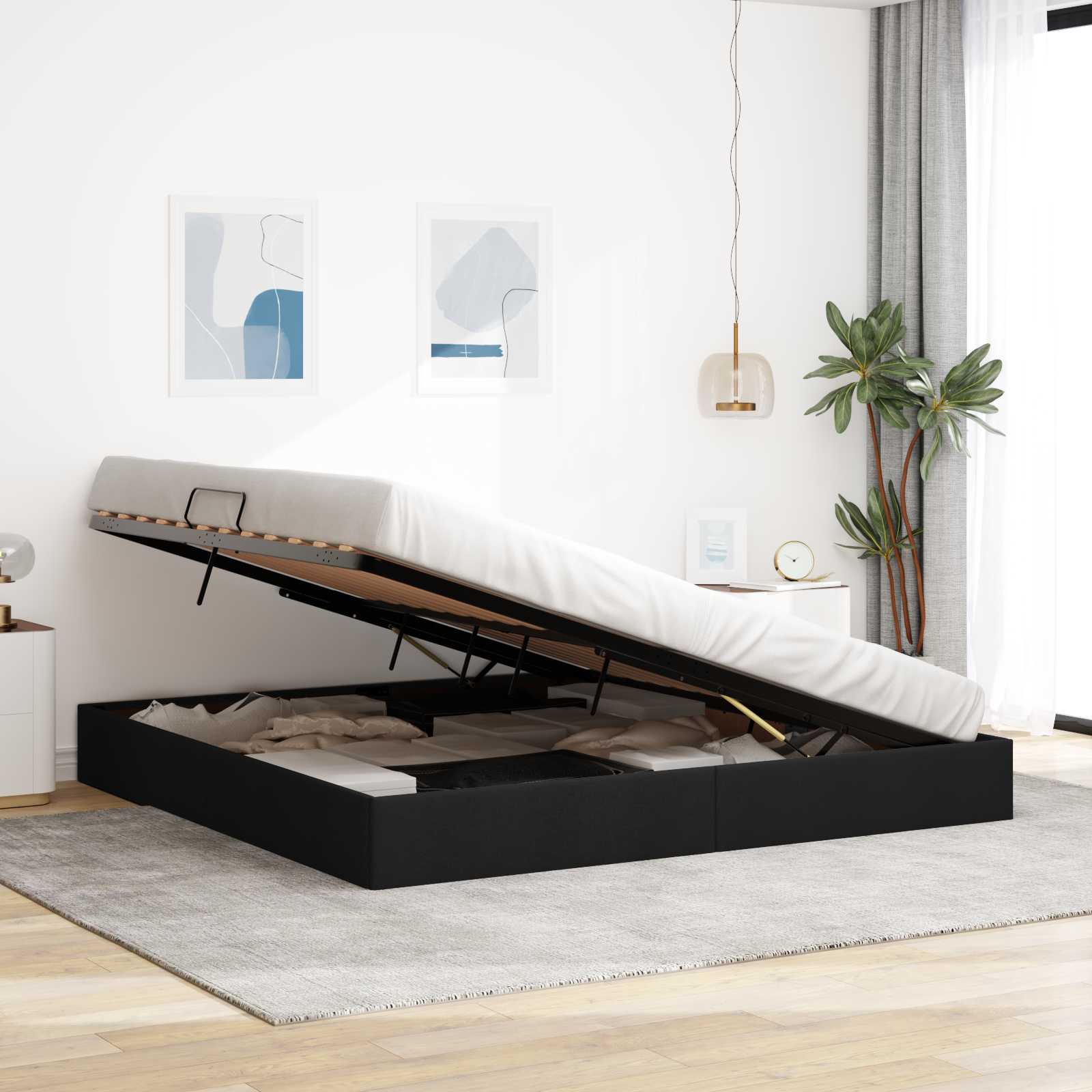 Ottoman Bedframe met opslag Zwart 200 x 200 cm Stof