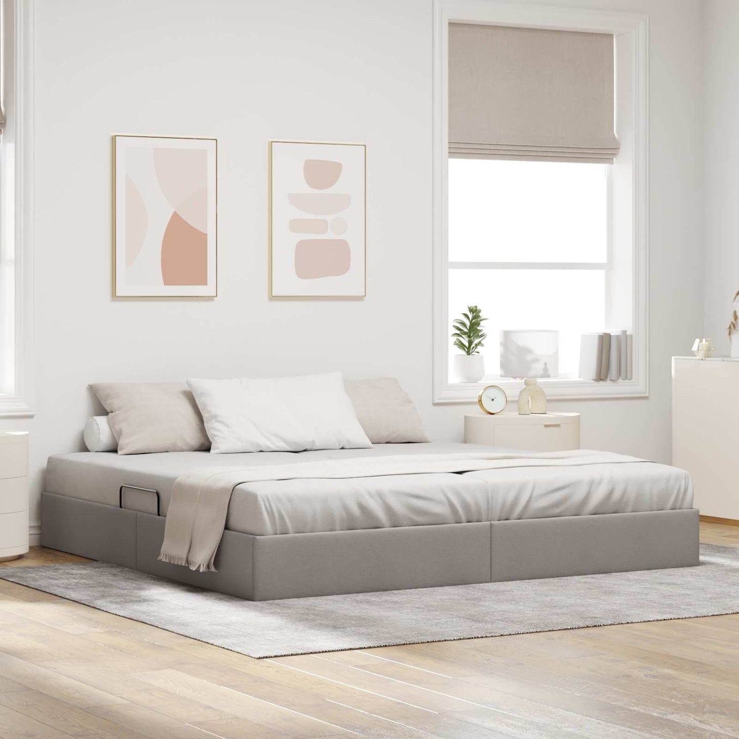 Ottoman Bedframe met opslag Taupe 200 x 200 cm Stof