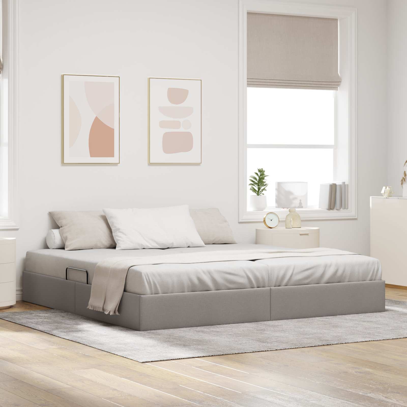 Ottoman Bedframe met opslag Taupe 200 x 200 cm Stof
