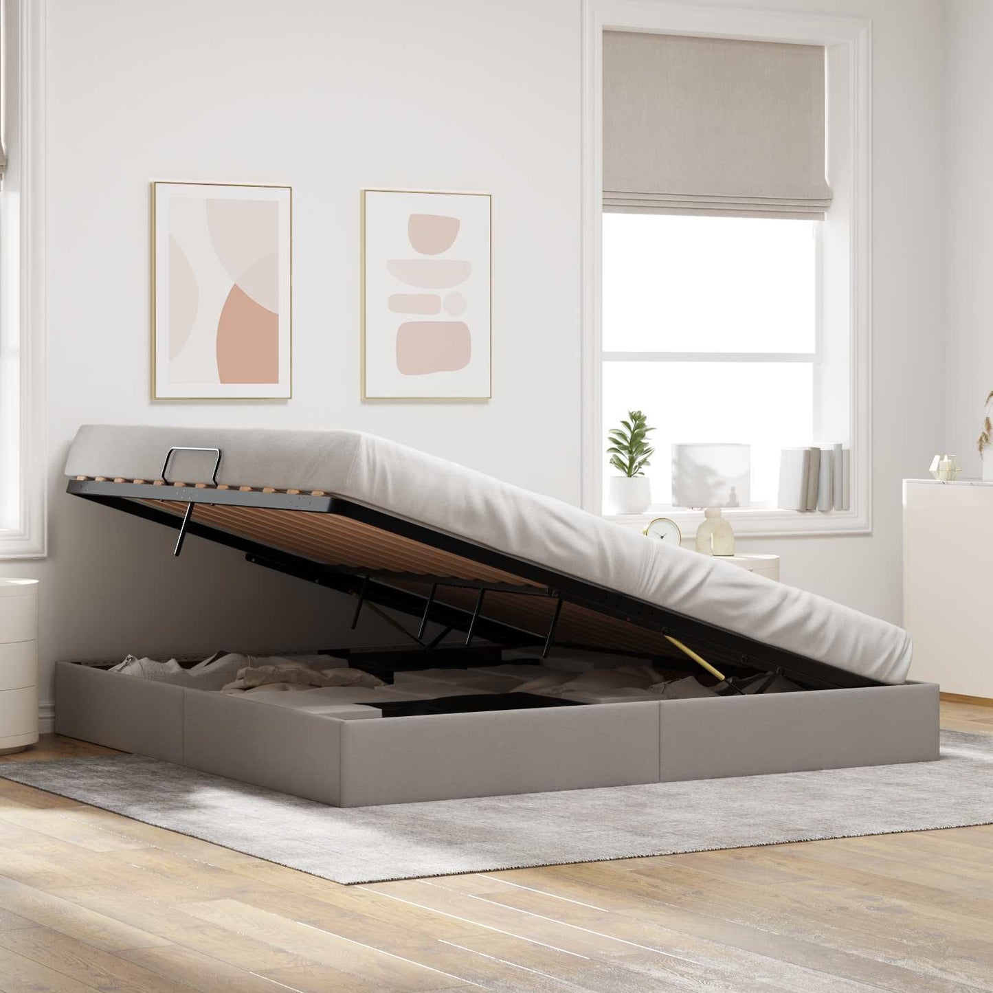 Ottoman Bedframe met opslag Taupe 200 x 200 cm Stof