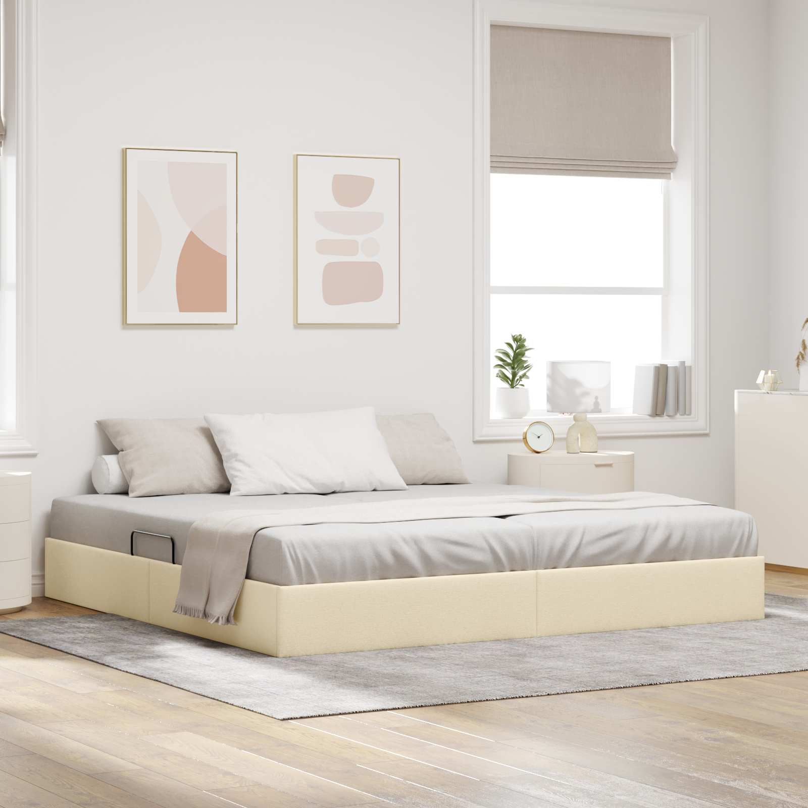 Ottoman Bedframe met opslag Crème 200 x 200 cm Stof