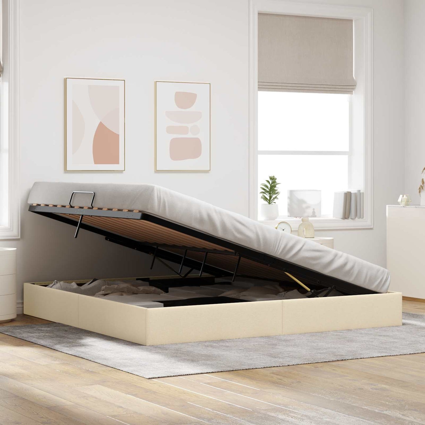 Ottoman Bedframe met opslag Crème 200 x 200 cm Stof