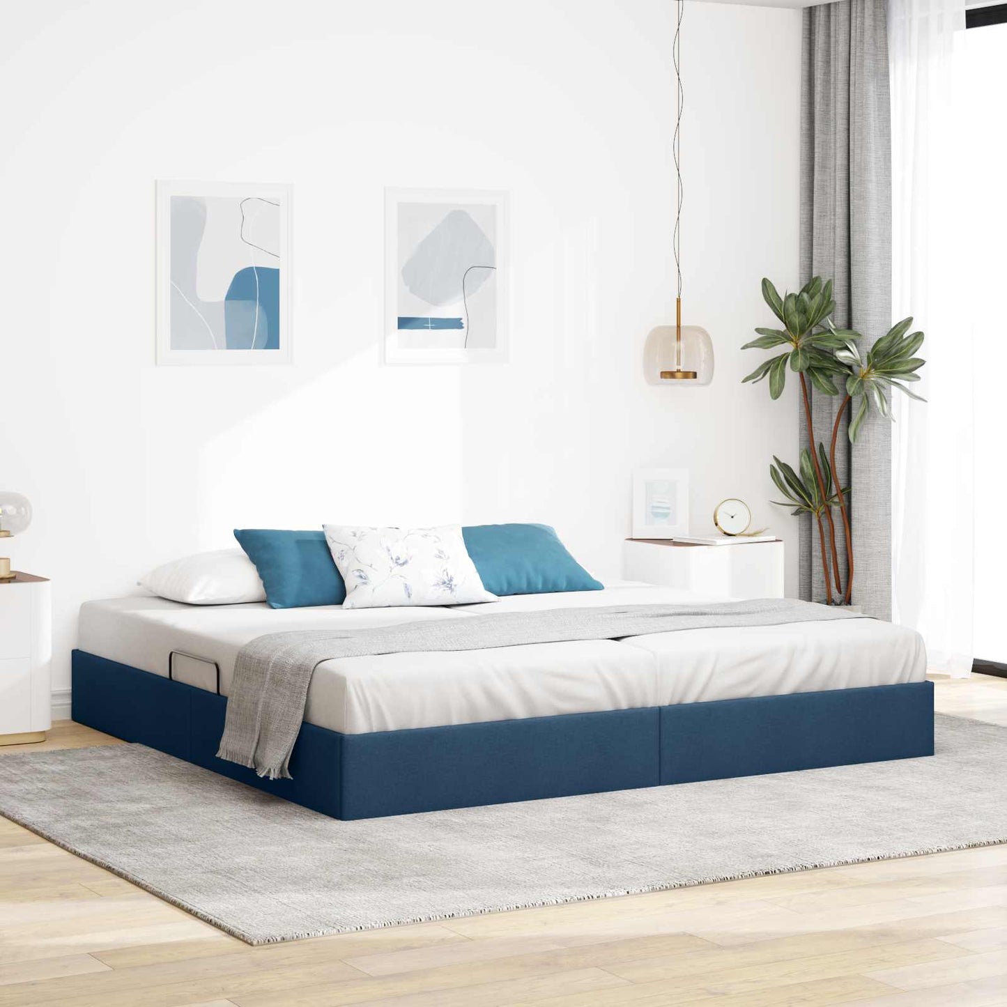 Ottoman Bedframe met opslag Blauw 200 x 200 cm Stof