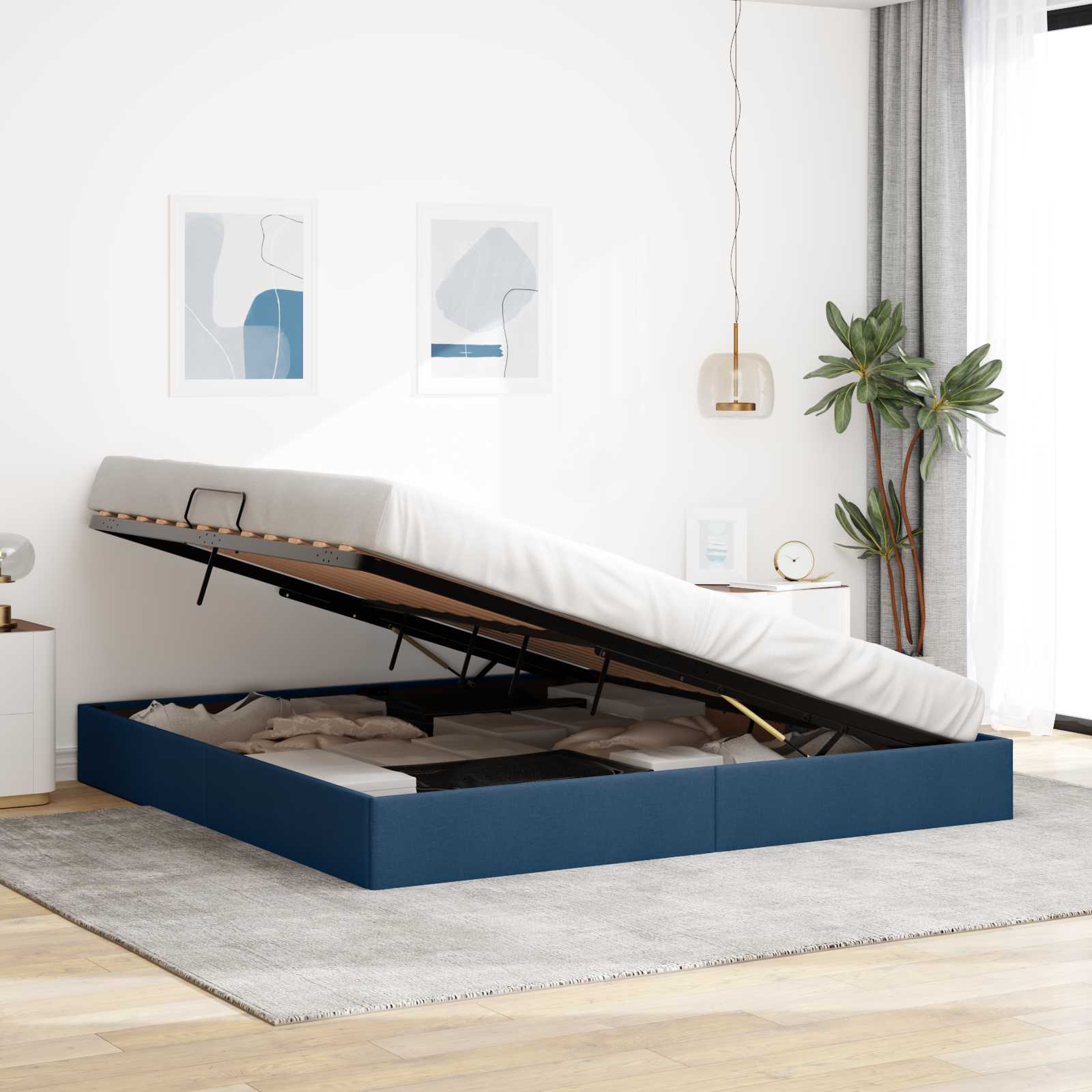Ottoman Bedframe met opslag Blauw 200 x 200 cm Stof