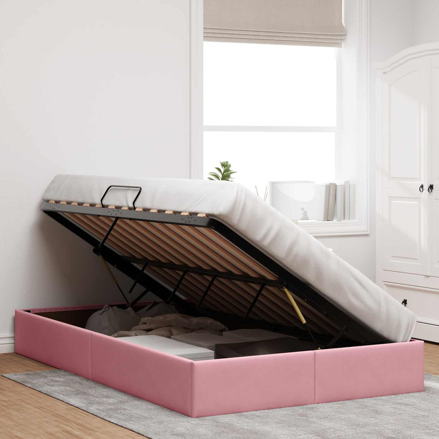 Opslag bed met hoofdeinde met opslag Roze 120 x 200 cm Fluweel