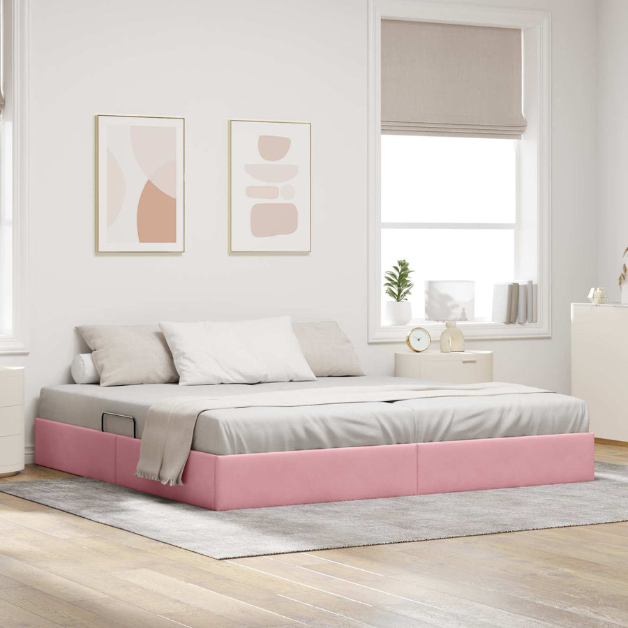 Opslag bed met hoofdeinde met opslag Roze 200 x 200 cm Fluweel