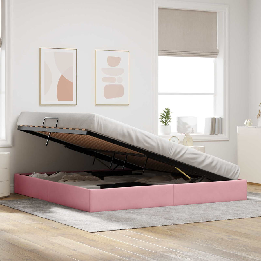 Opslag bed met hoofdeinde met opslag Roze 200 x 200 cm Fluweel