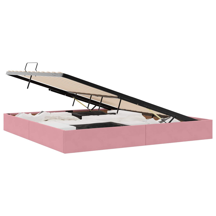 Opslag bed met hoofdeinde met opslag Roze 200 x 200 cm Fluweel