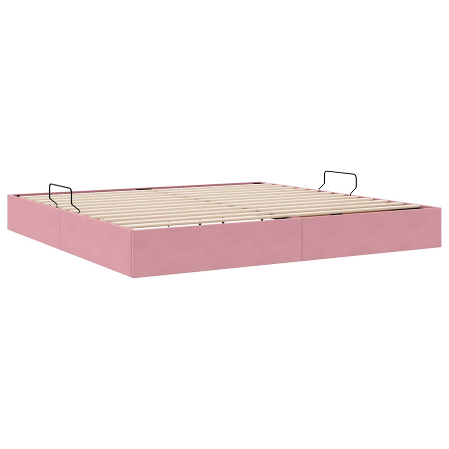 Opslag bed met hoofdeinde met opslag Roze 200 x 200 cm Fluweel