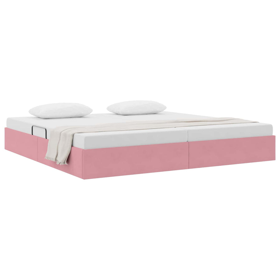 Opslag bed met hoofdeinde met opslag Roze 200 x 200 cm Fluweel