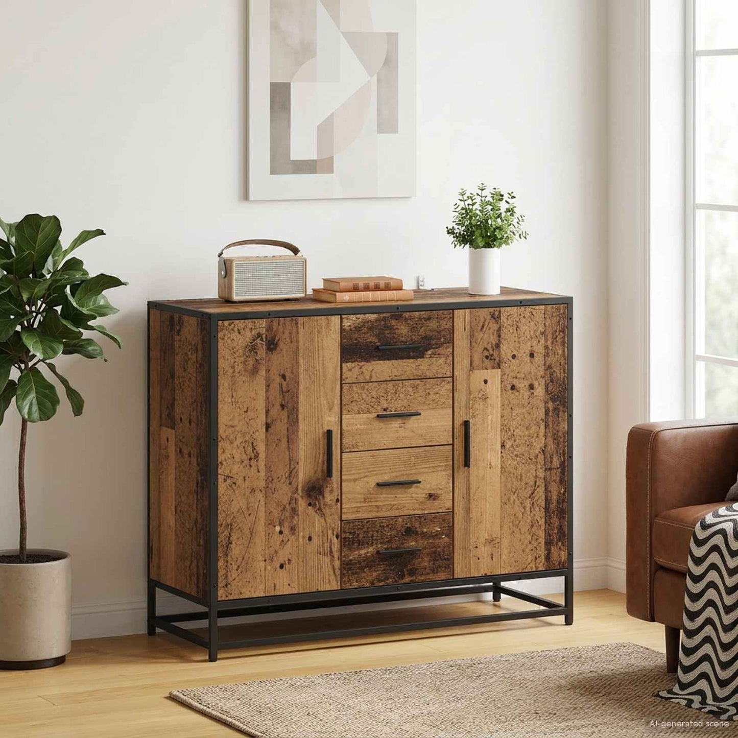 Dressoir Oud hout 92 x 35 x 76 cm Bewerkt hout