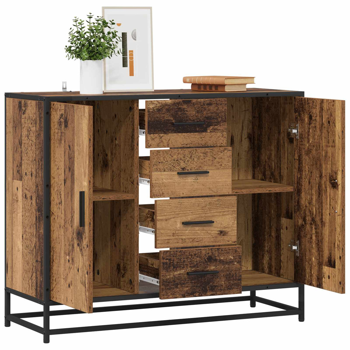 Dressoir Oud hout 92 x 35 x 76 cm Bewerkt hout