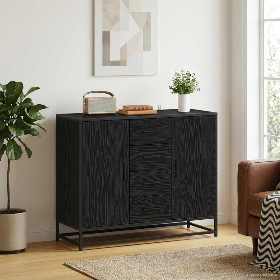 Dressoir Zwart eiken 92 x 35 x 76 cm Bewerkt hout