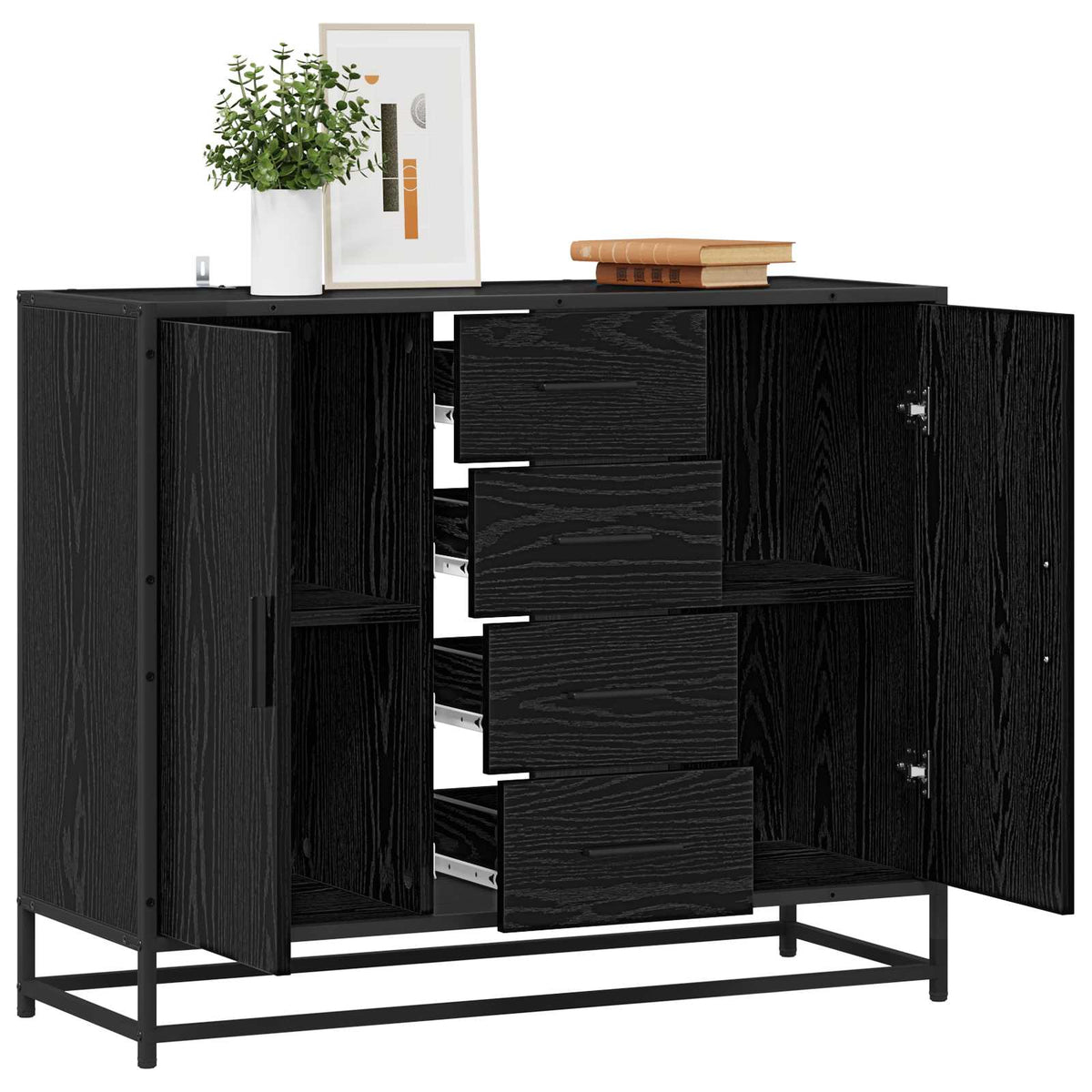 Dressoir Zwart eiken 92 x 35 x 76 cm Bewerkt hout