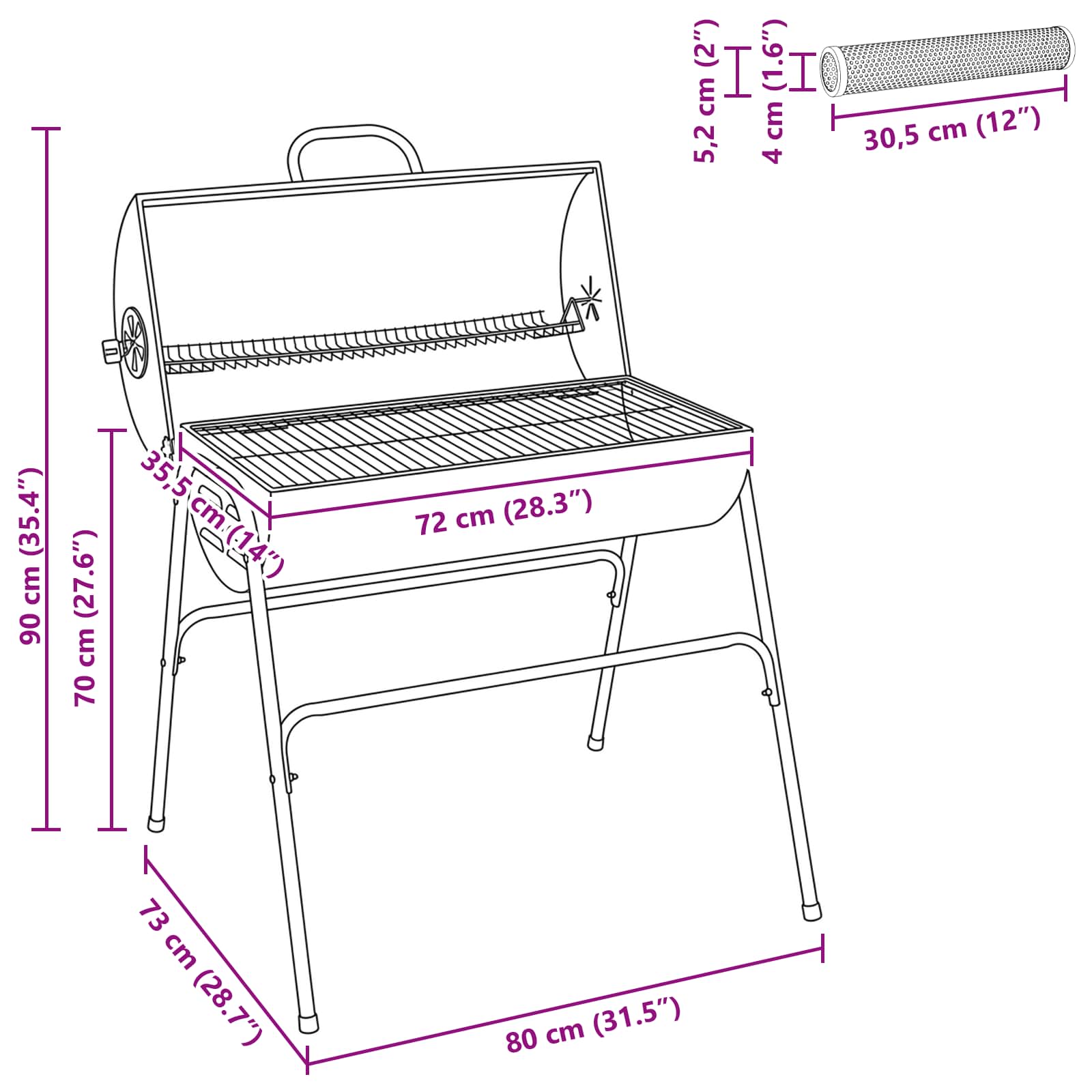 Buiten Grill 3 st 80 x 73 x 90 cm Metaal Zwart