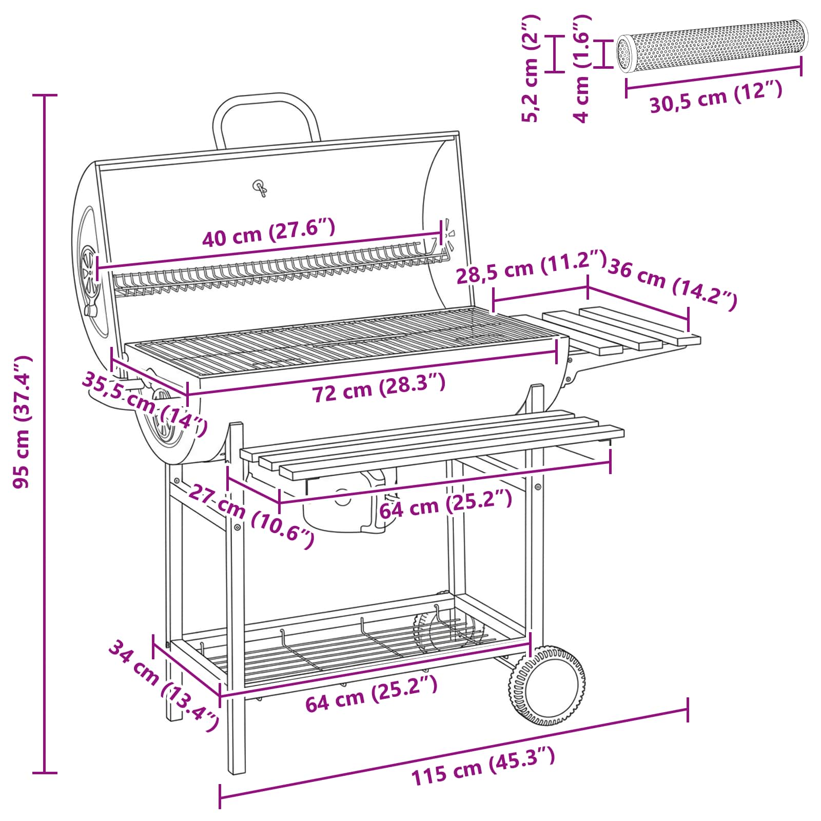 Vaten Grill met Wielen en Planken 3 st 115 x 85 x 95 cm Metaal