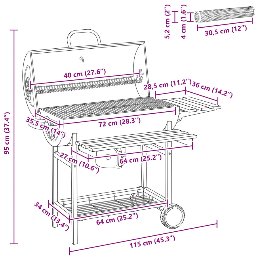 Vaten Grill met Wielen en Planken 3 st 115 x 85 x 95 cm Metaal