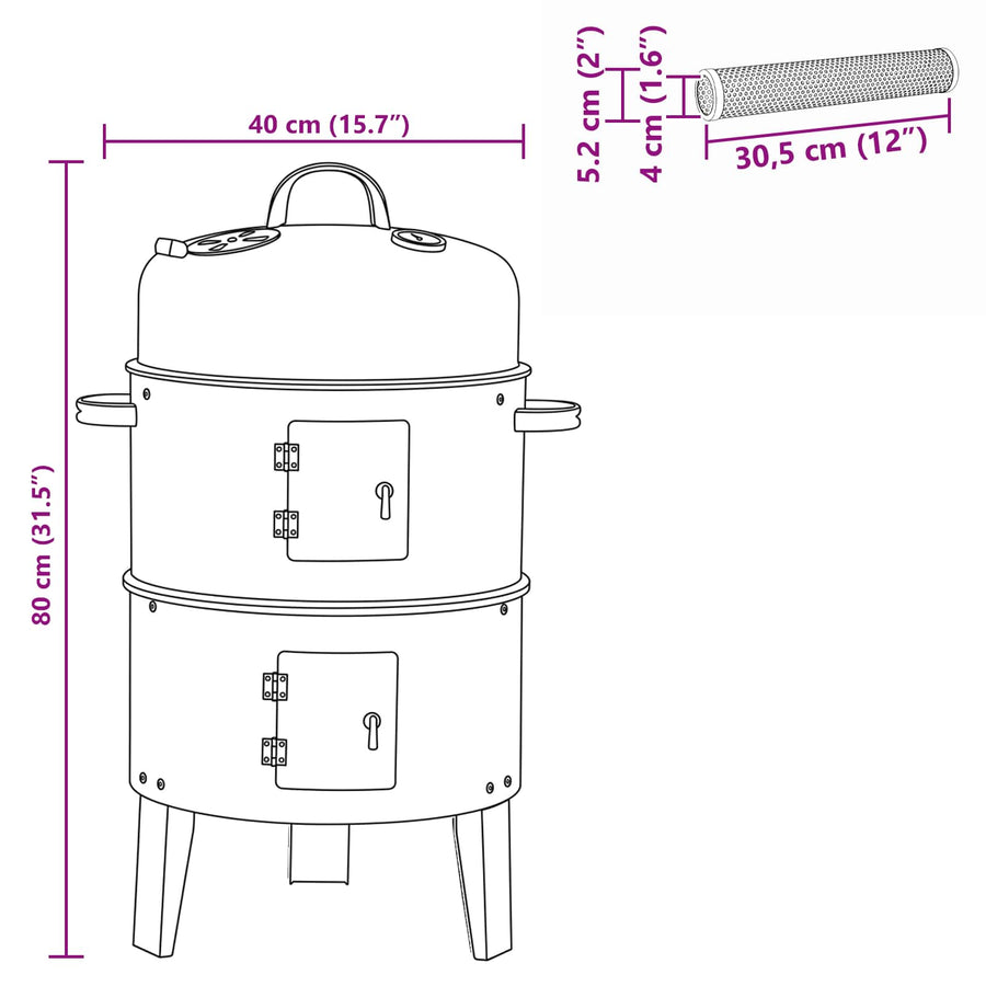 Buiten Grill Ø 40 x 80 cm Staal Zwart