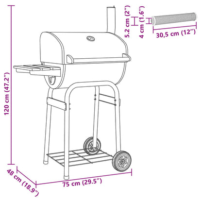 Houtskoolbarbecue 75 x 48 x 120 cm zilver
