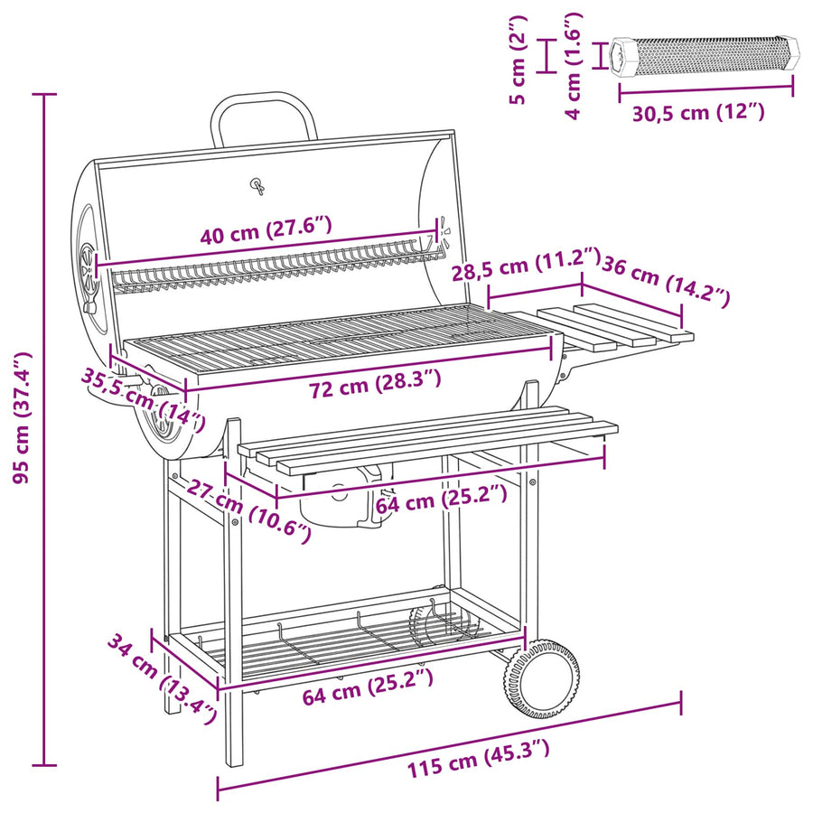 Vaten Grill met Wielen en Planken 3 st 115 x 85 x 95 cm Metaal