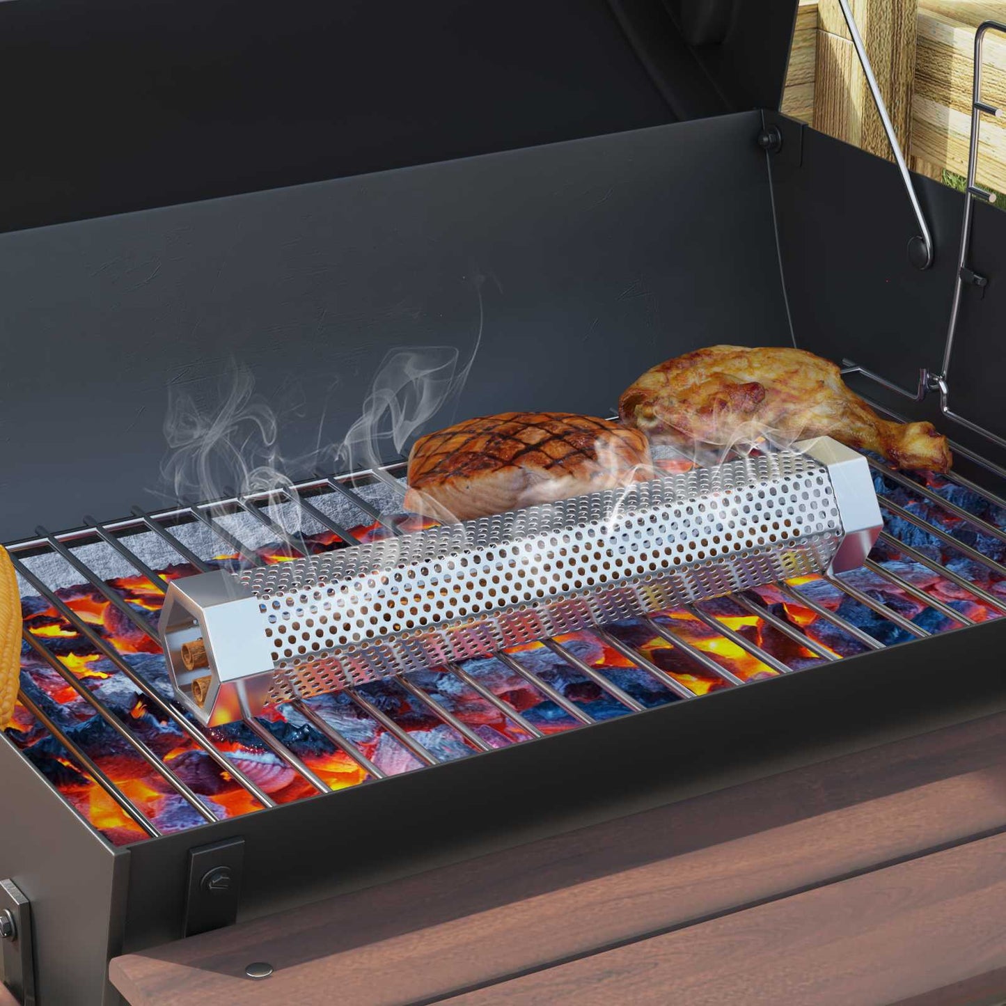 Houtskoolgrill met Rookbuizen 91 x 71 x 107 cm Staal Zwart