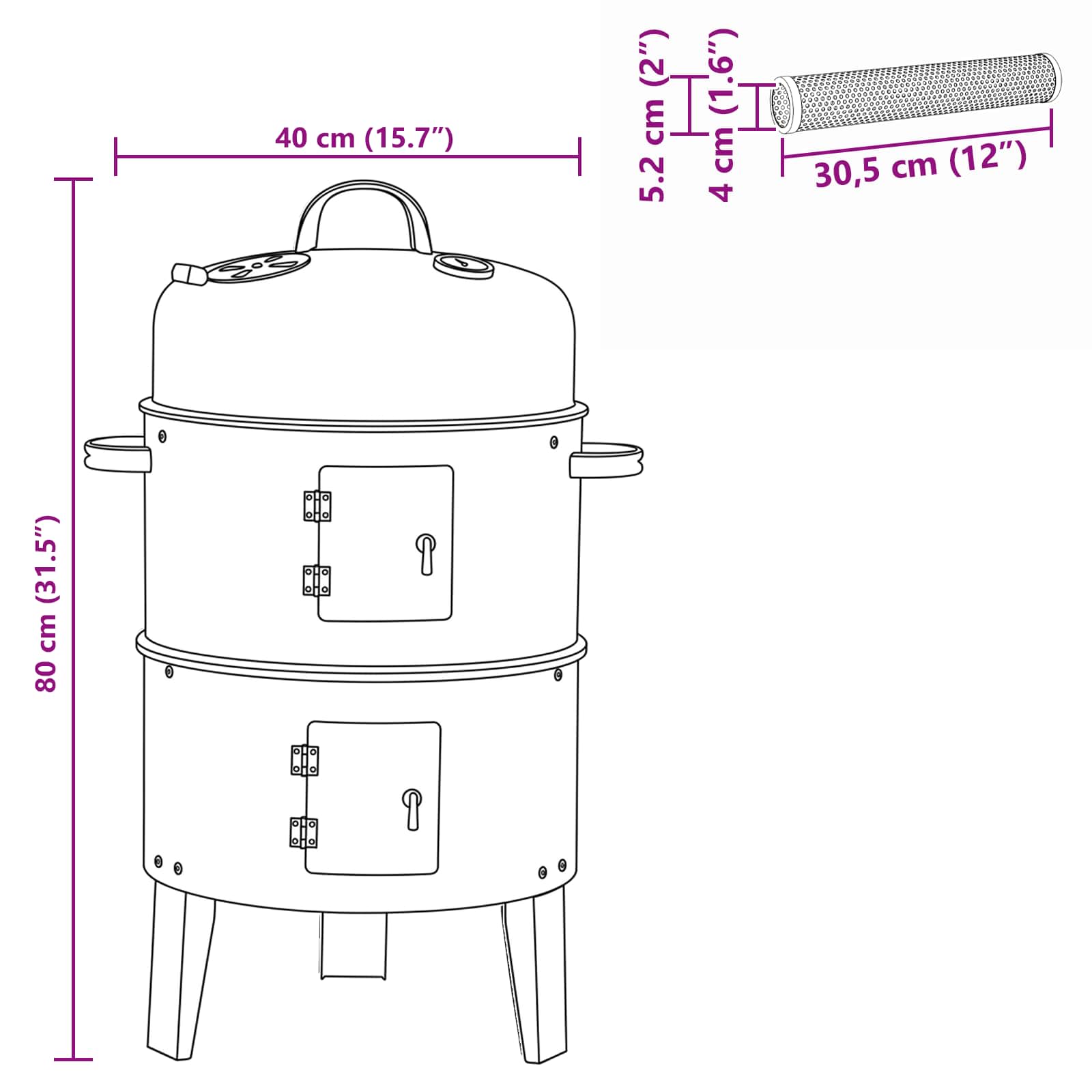 Buiten Grill Ø 40 x 80 cm Staal Zwart
