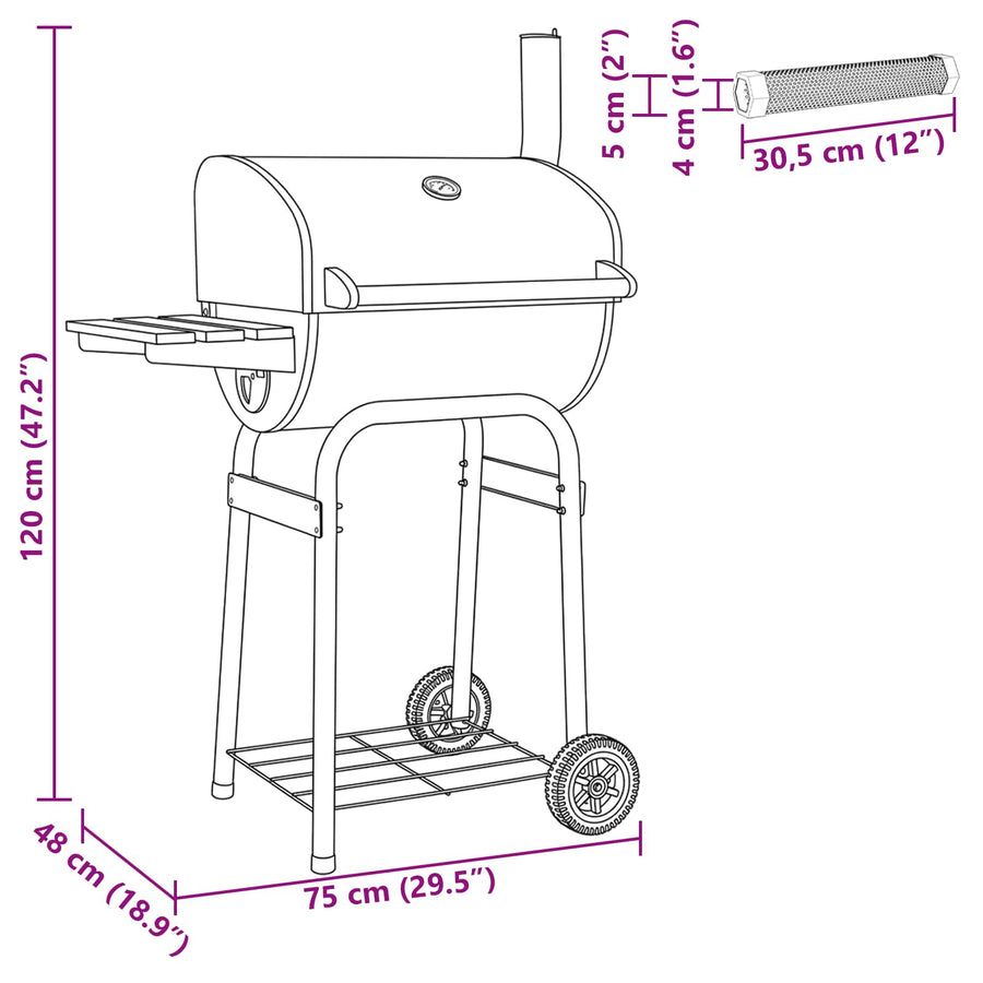 Houtskool Grill 75 x 48 x 120 cm zilver