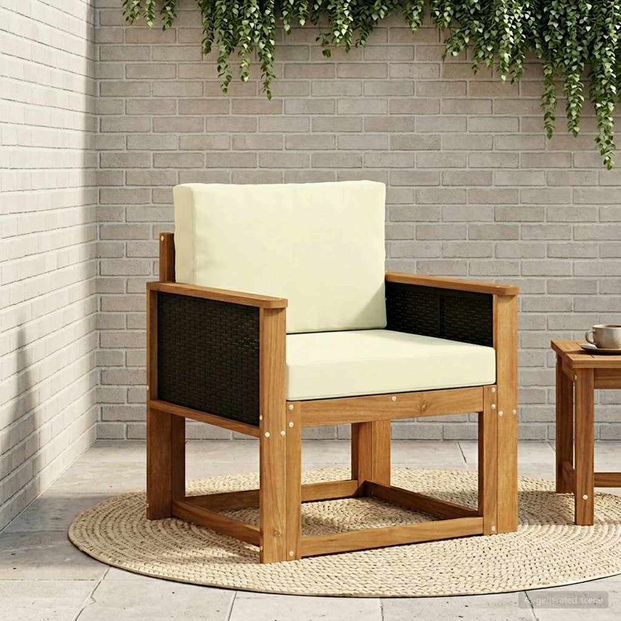 Buiten Midden Sofa Massief Acaciahout Naturel Zwart riet