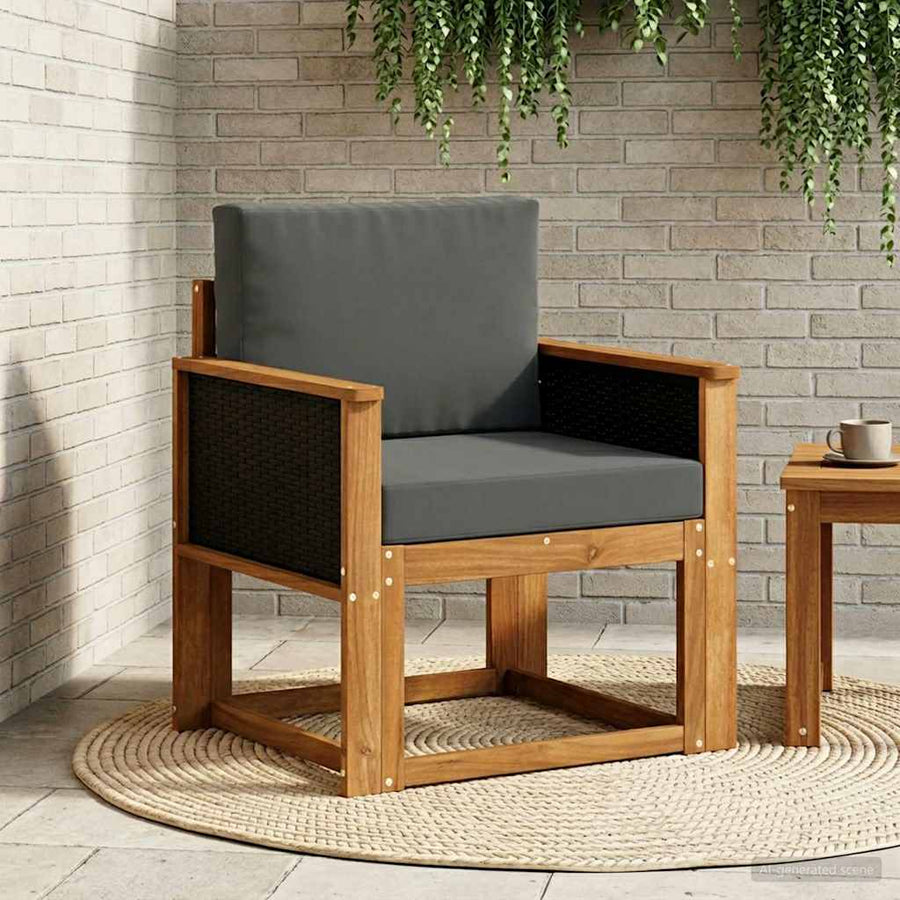 Buiten Midden Sofa Massief Acaciahout Naturel Zwart riet