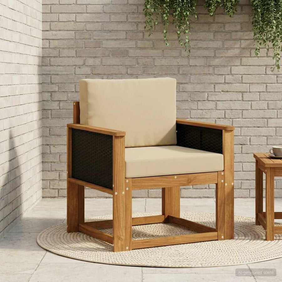 Buiten Midden Sofa Massief Acaciahout Naturel Zwart riet