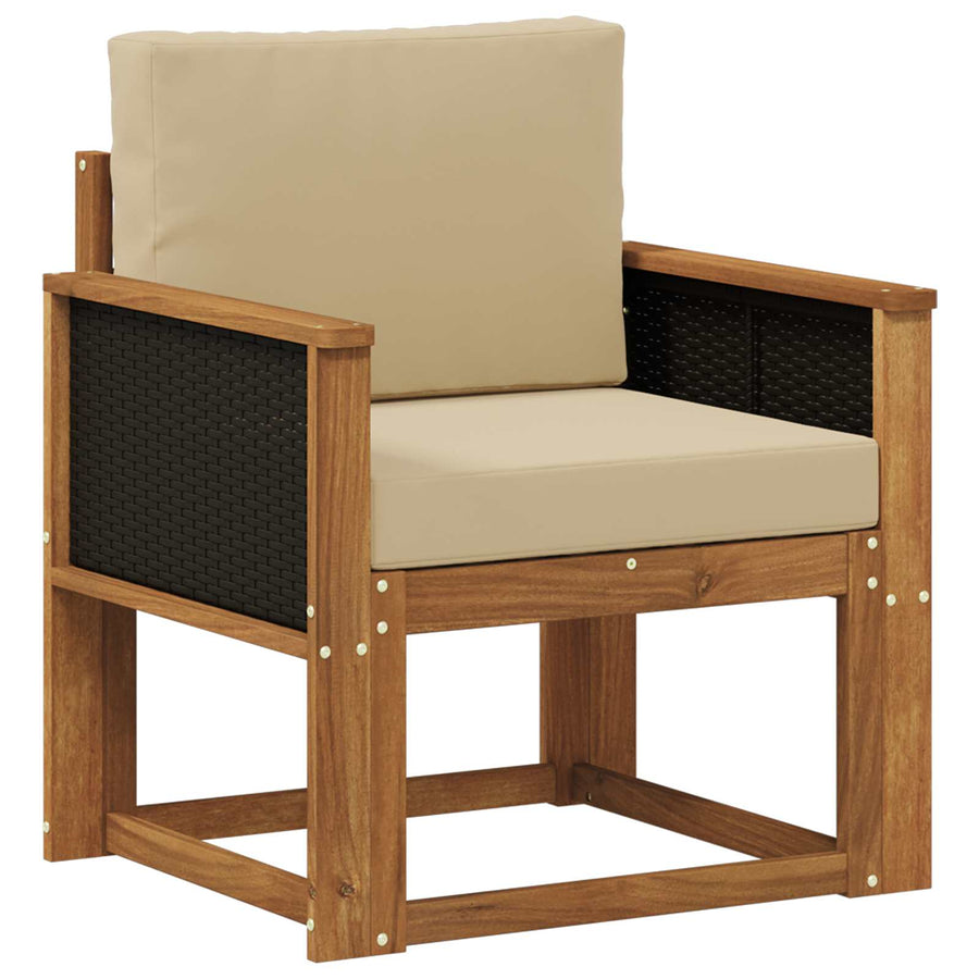 Buiten Midden Sofa Massief Acaciahout Naturel Zwart riet