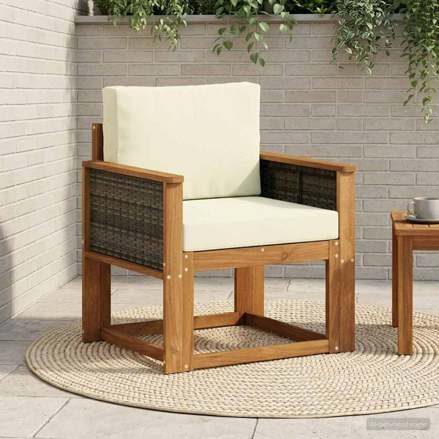 Buiten Midden Sofa Massief Acaciahout Naturel Grijs riet