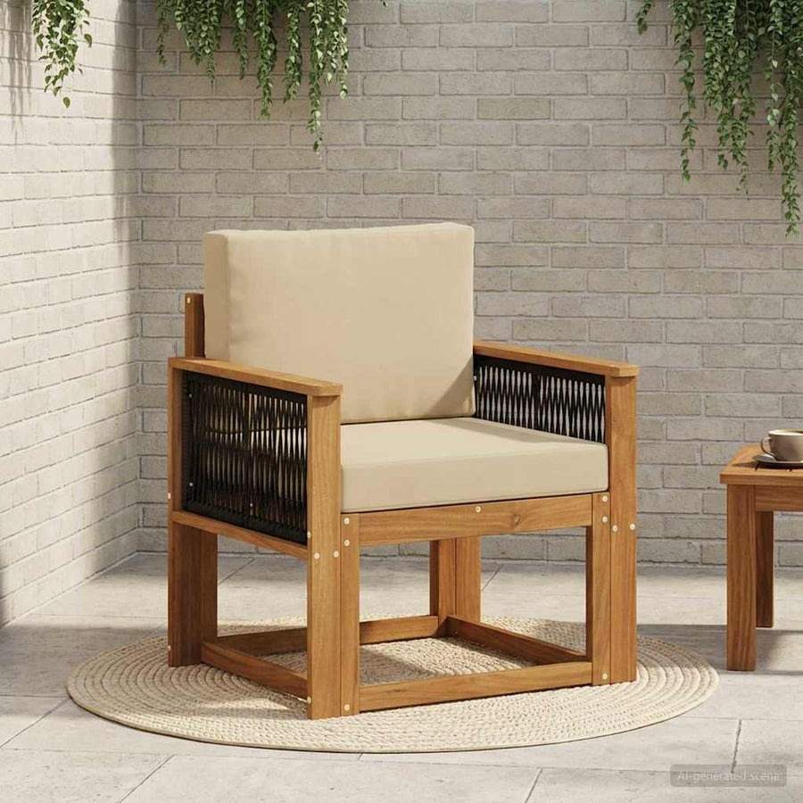 Buiten Midden Sofa Massief Acaciahout Naturel Zwart touw